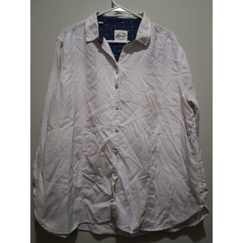 Jachs Girlfriend New York Womens Oversized Button Up Shirt Cream Plaid XXL